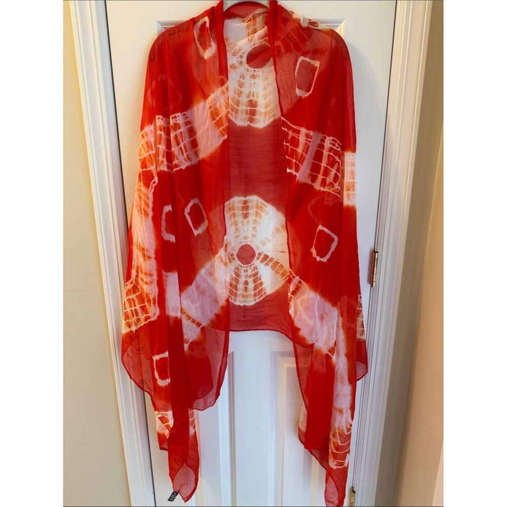 Raj 100% Silk Tie-Dye Orange and White Shawl Scarf Pareo Sarong Airy